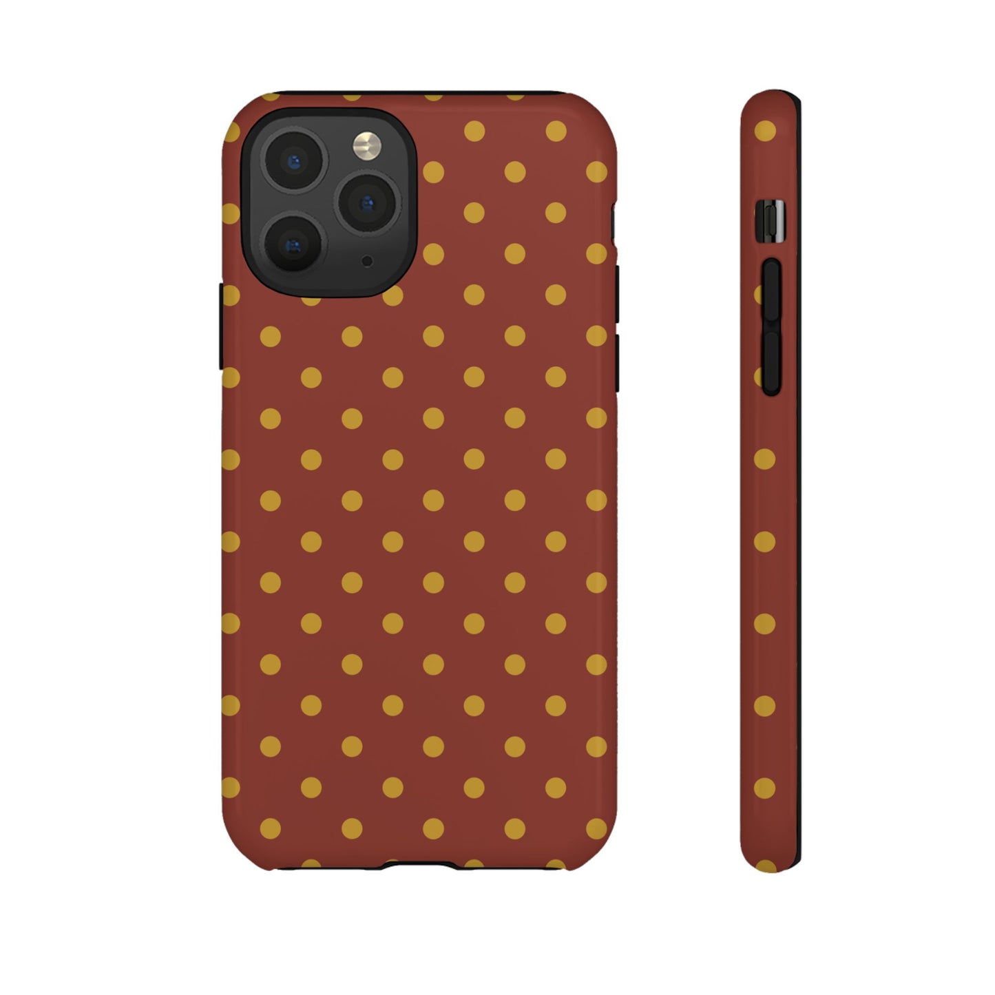 iPhone 11 Pro / Glossy Phone Case - Trendy Brown & Mustard Dot Pattern Phone Case
