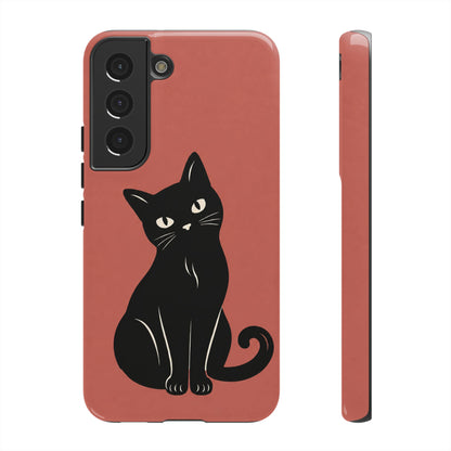 Minimalist Coral Red & Black Cat Phone Case
