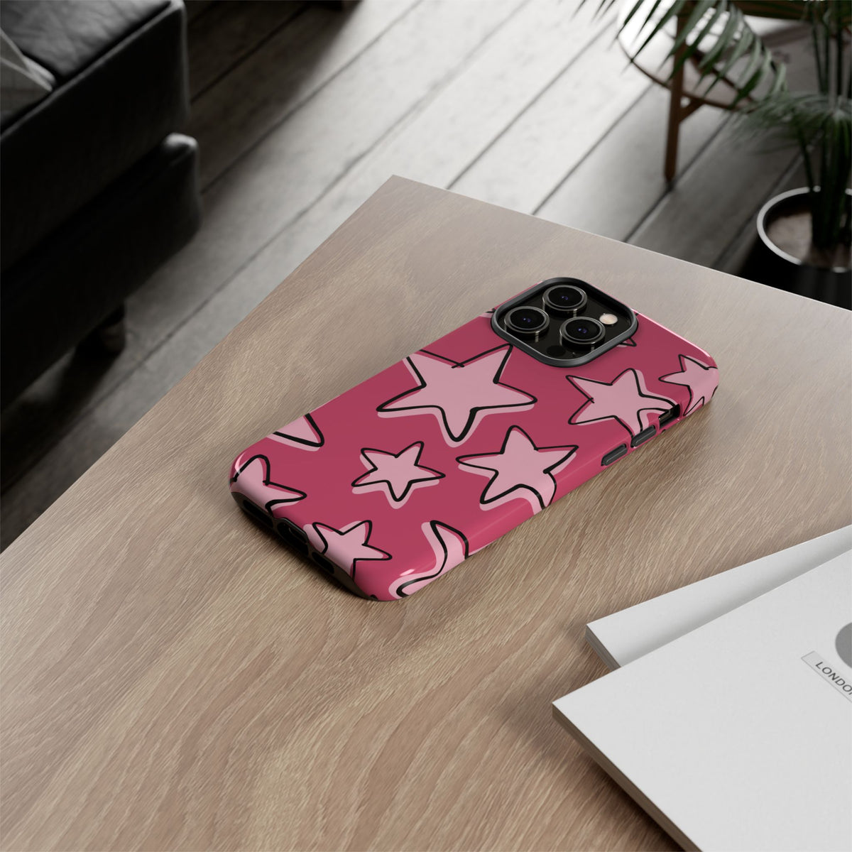 Raspberry Pink Doodle Star Phone Case