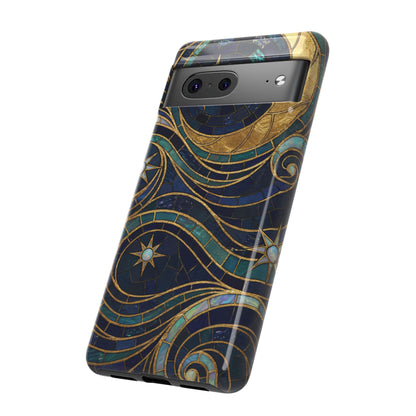 Elegant Navy & Gold Crescent Moon Mosaic Phone Case