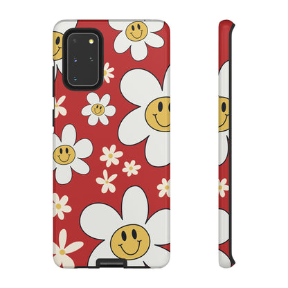Samsung Galaxy S20+ / Glossy Phone Case - Fun Retro Daisy Pattern with Red Background Phone Case