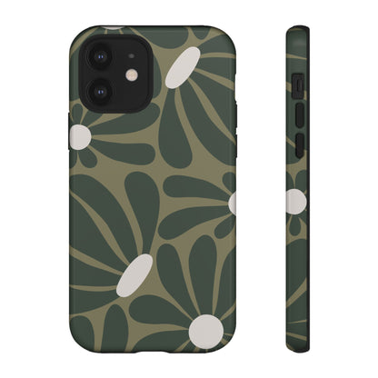 Retro Olive Green Daisy Pattern Phone Case - Green Phone Case - iPhone 12 / Glossy