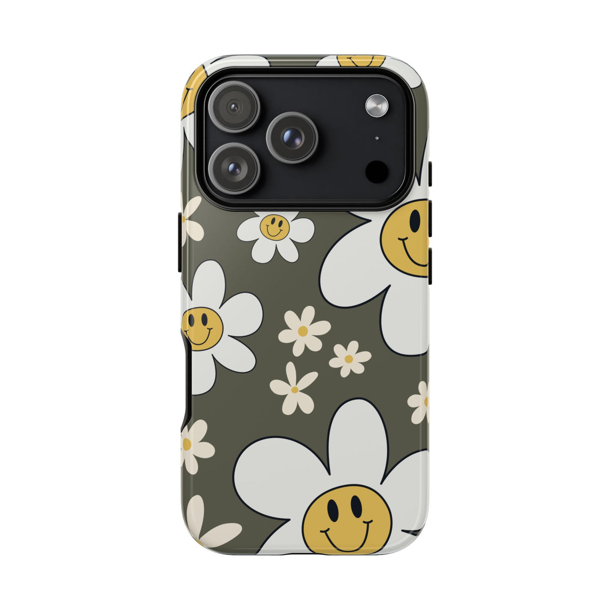 Fun Retro Daisy Pattern with Olive Green Background Phone Case - Green Phone Case - iPhone 17 Pro / Glossy