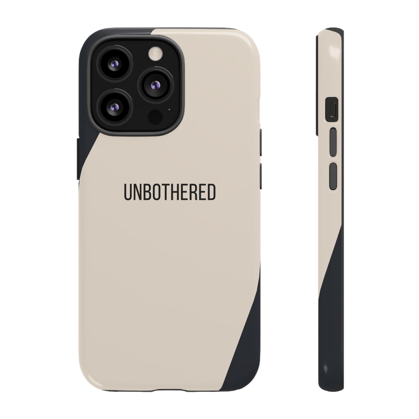 iPhone 13 Pro / Glossy Phone Case - Sassy Statement Case ’Unbothered’ in Beige & Charcoal