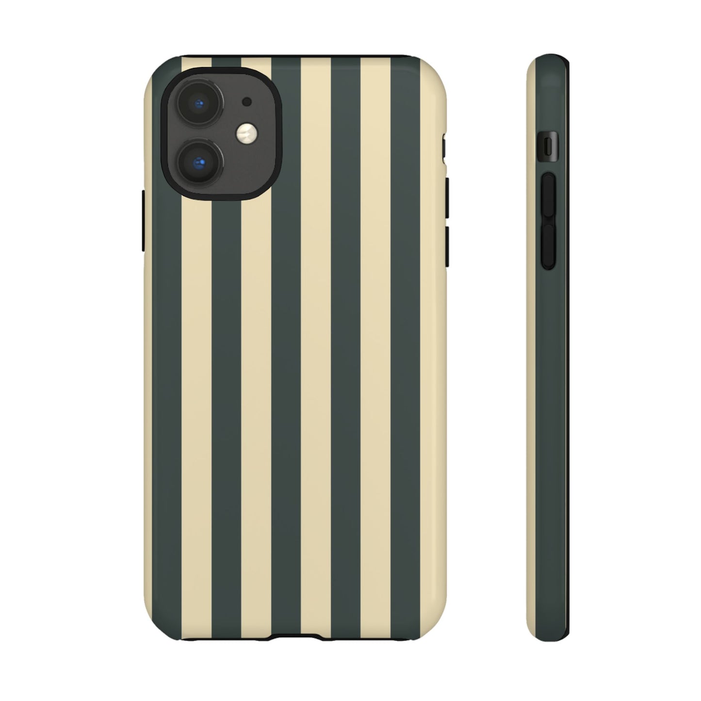 iPhone 11 / Glossy Phone Case - ’Green & Beige Stripe Pattern’ Phone Case