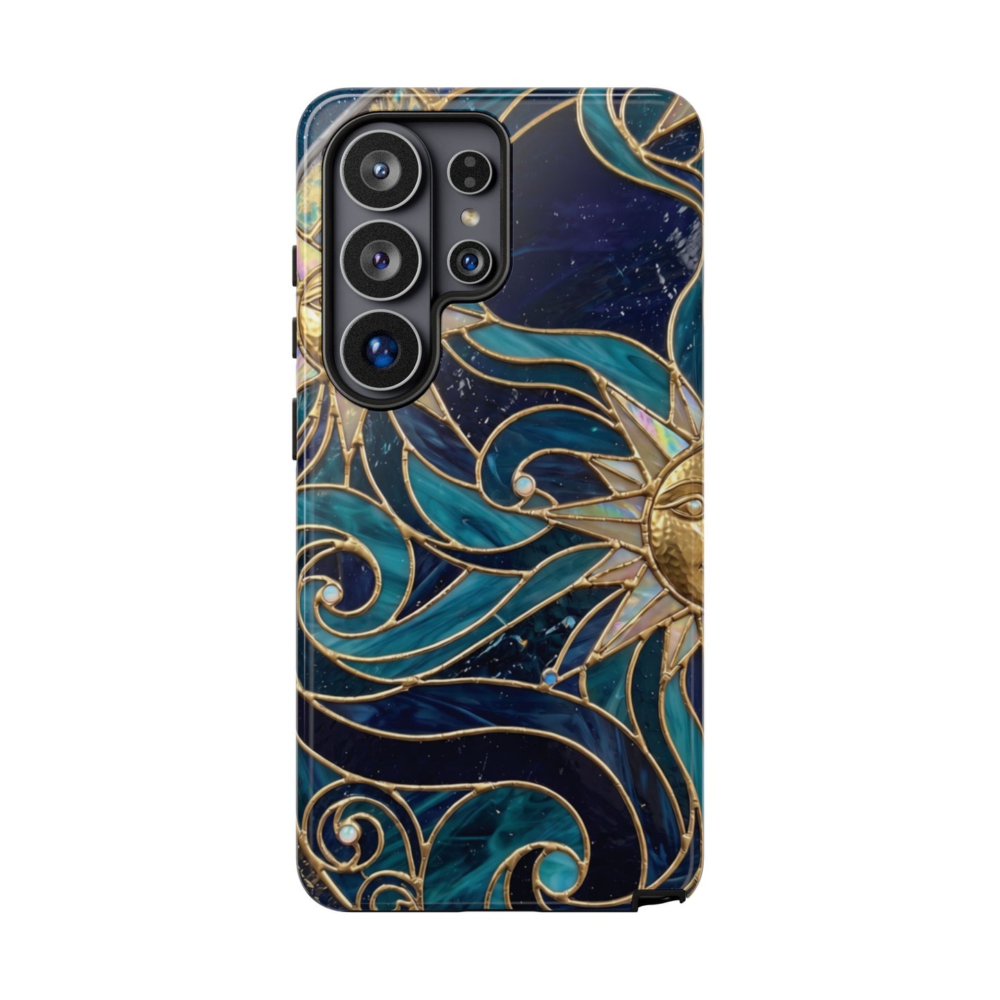 Elegant Teal & Gold Celestial Suns Phone Case
