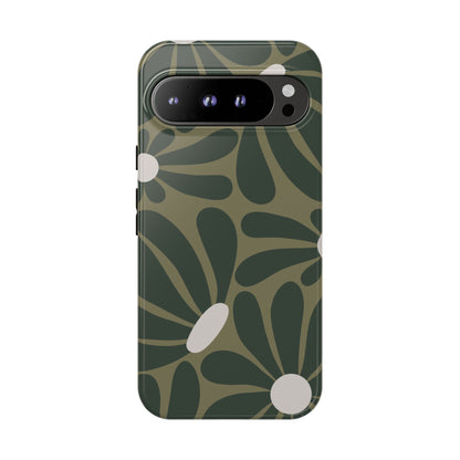 Retro Olive Green Daisy Pattern Phone Case - Green Phone Case - Google Pixel 9 Pro XL / Glossy