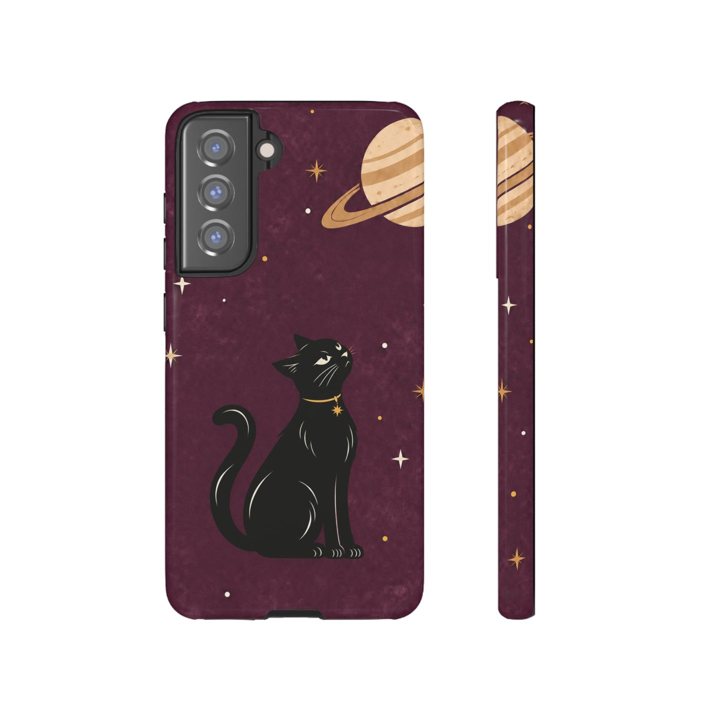 Whimsical Plum Celestial Black Cat Phone Case