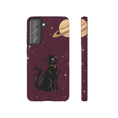 Whimsical Plum Celestial Black Cat Phone Case