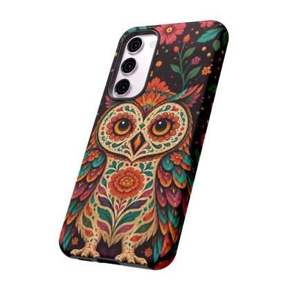 Vibrant Terracotta and Teal Calavera Owl Phone Case - Multicolor Phone Case