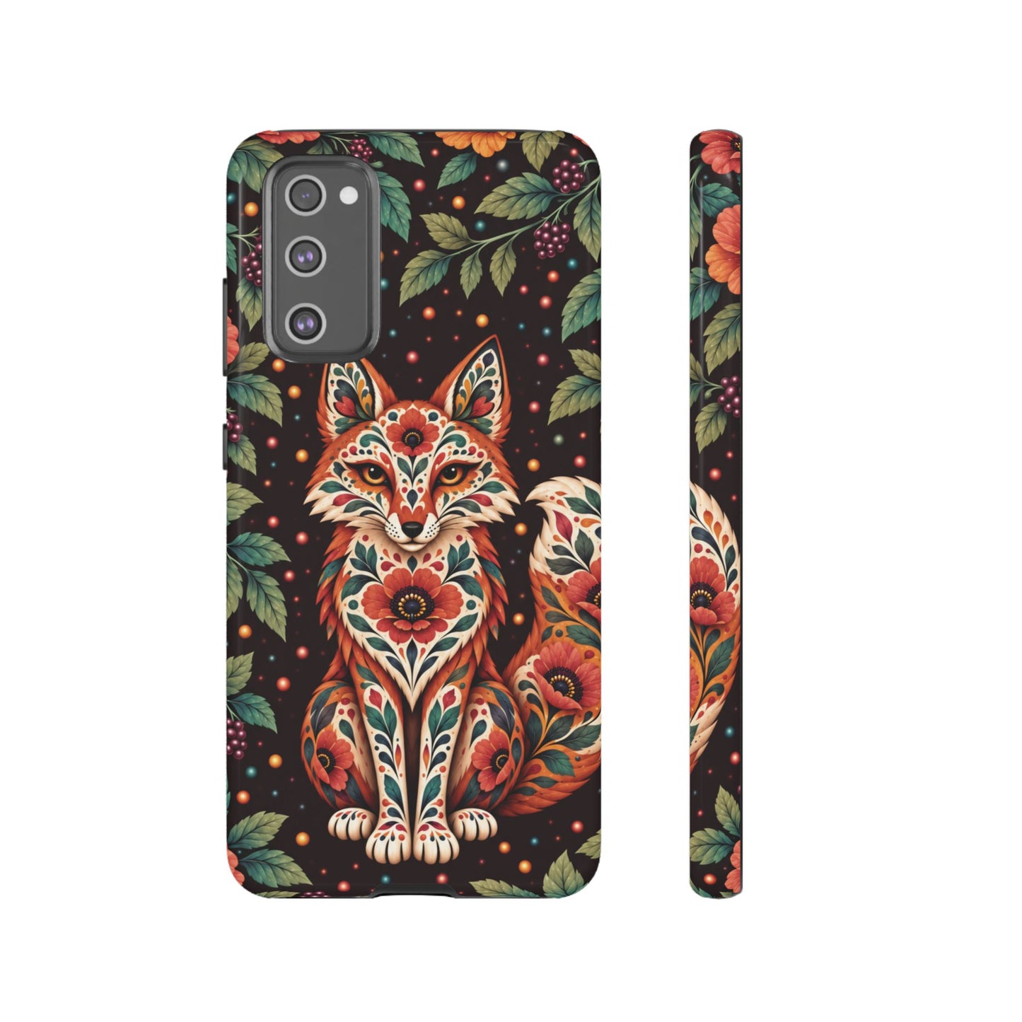 Vibrant Terracotta and Teal Calavera Fox Phone Case - Multicolor Phone Case - Samsung Galaxy S20 FE / Glossy