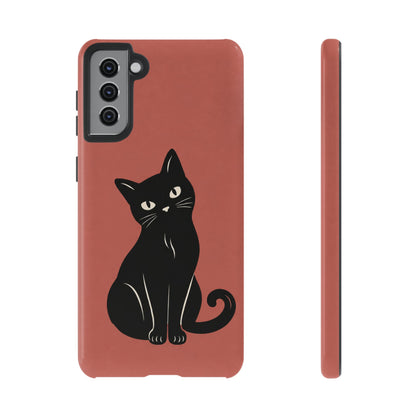 Minimalist Coral Red & Black Cat Phone Case