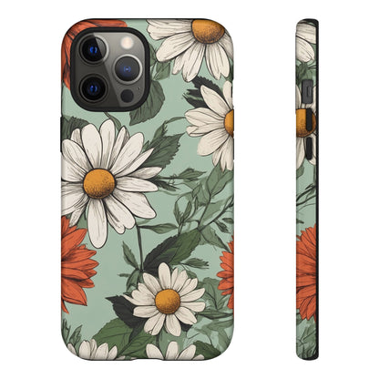 iPhone 12 Pro Max / Glossy Phone Case - Boho Chic Daisies Floral Pattern ’White & Orange’ Phone Case