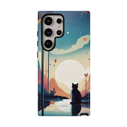 Samsung Galaxy S24 Ultra / Glossy Phone Case - Stylised Cat & Moon Design Phone Case