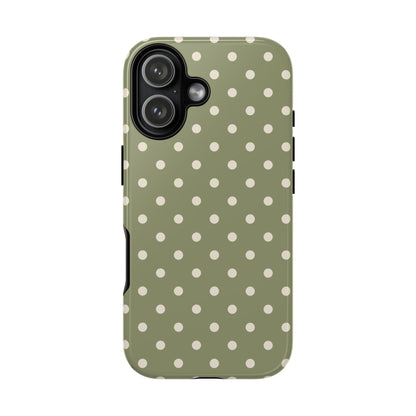 iPhone 17 / Glossy Phone Case - ’Green & White Dot Pattern’ Phone Case