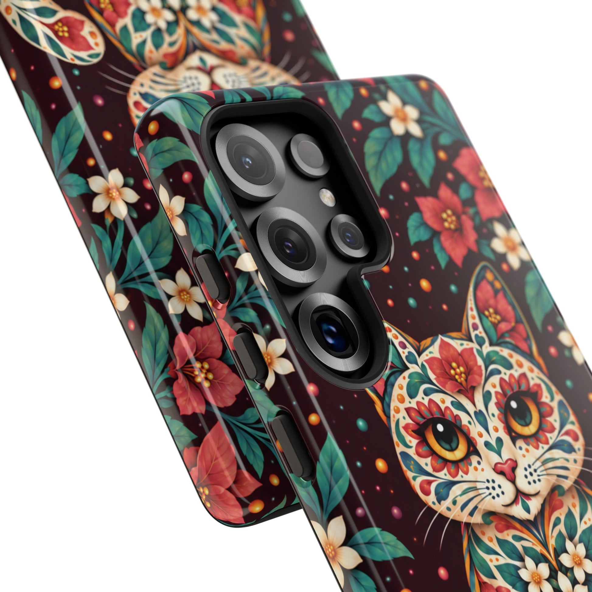 Vibrant Terracotta and Teal Calavera Cat Phone Case - Multicolor Phone Case