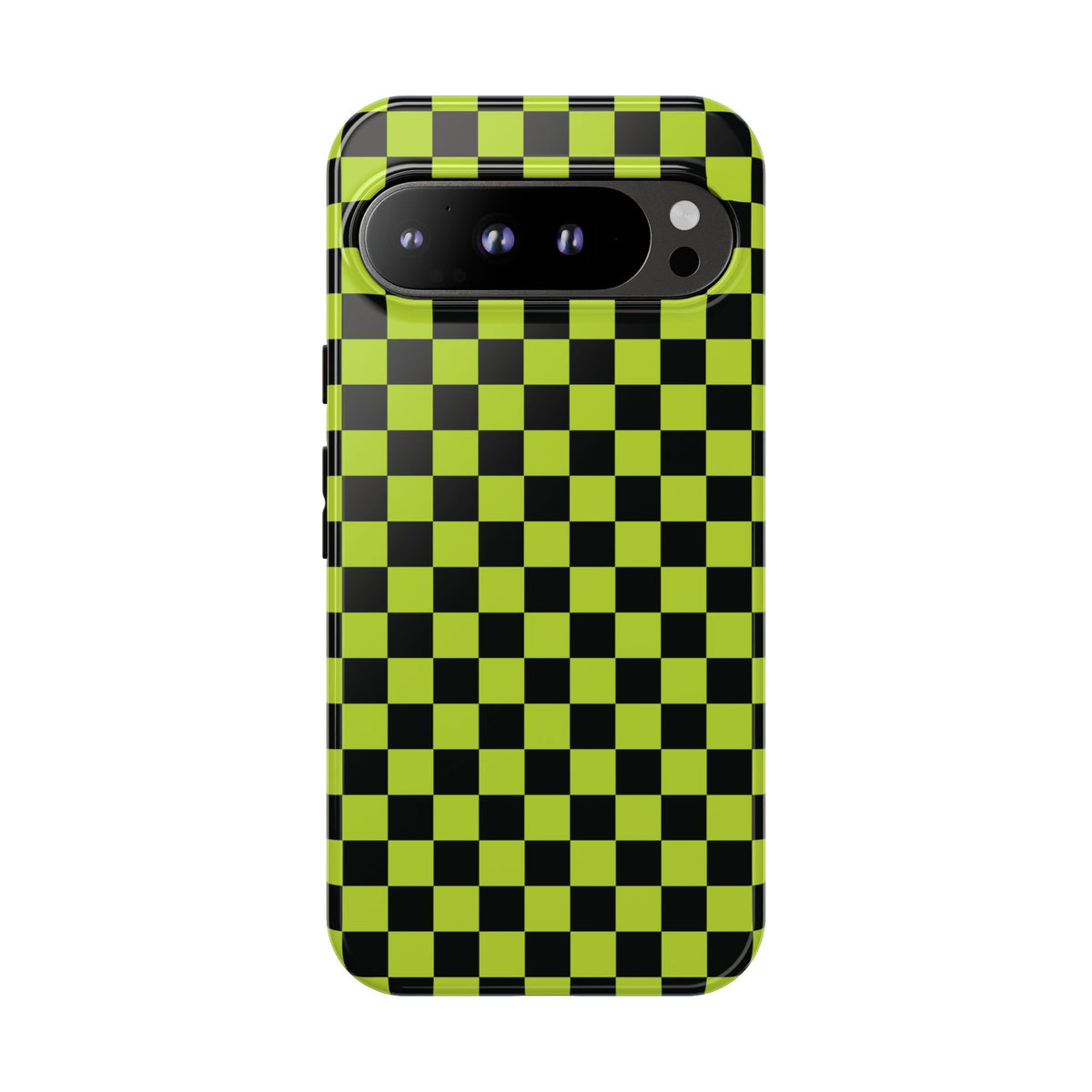 Trendy Neon Lime Green & Black Small Checked Pattern Phone Case - Green Phone Case - Google Pixel 9 Pro XL / Glossy