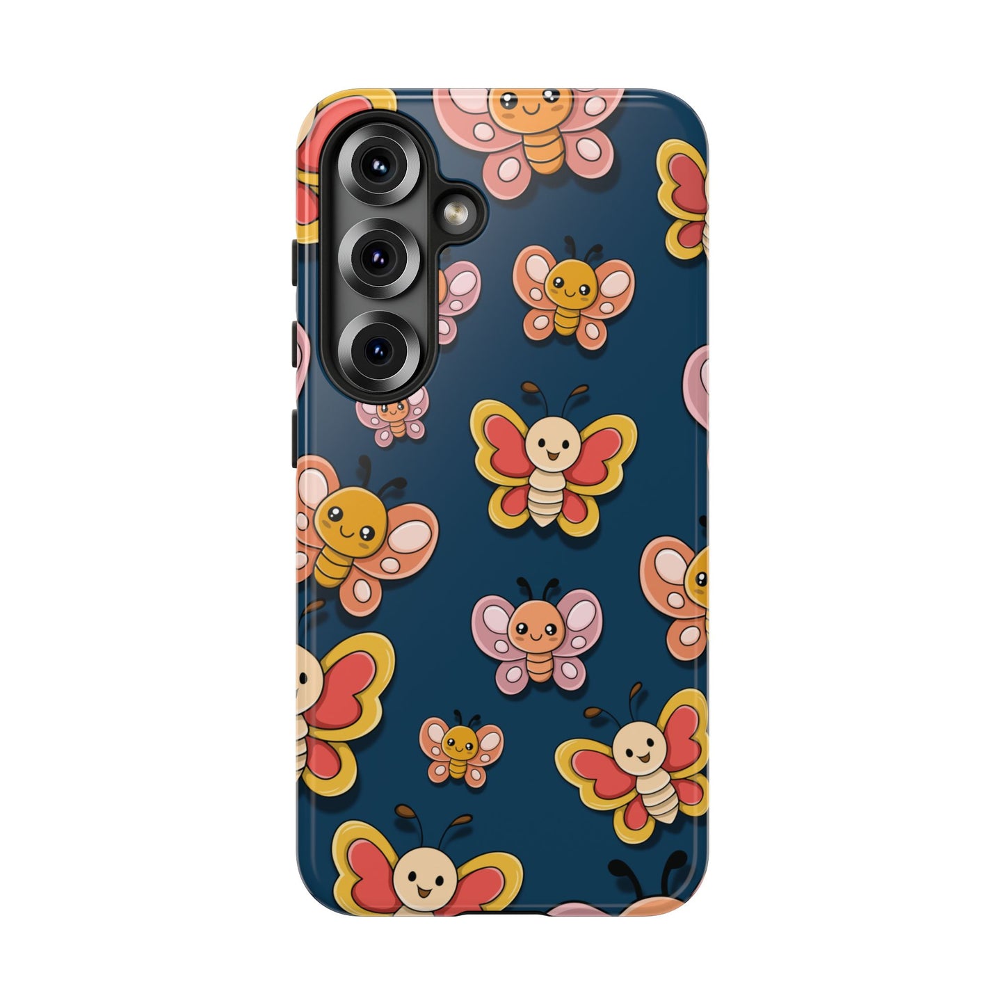 Dark Blue Butterfly Sticker Design Phone Case - Blue Phone Case - Samsung Galaxy S25 / Glossy