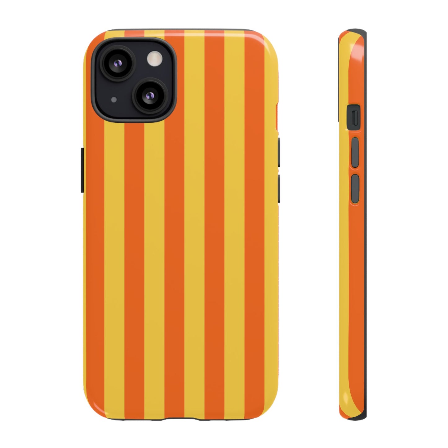 iPhone 13 / Glossy Phone Case - Trendy Orange & Yellow Stripe Pattern Phone Case