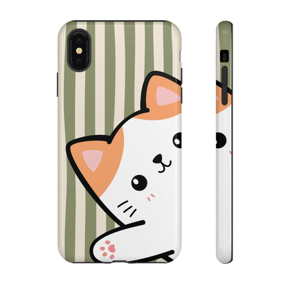 Playful Peakaboo Cat with Green Stripe Pattern Phone Case - Green Phone Case - iPhone XS MAX / Glossy