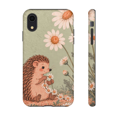 Whimsical Sage Green Hedgehog and Daisy Chain Phone Case - Green Phone Case - iPhone XR / Glossy