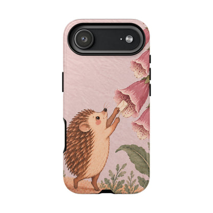 Whimsical Blush Pink Hedgehog and Foxglove Phone Case - Pink Phone Case - iPhone 17 Air / Glossy