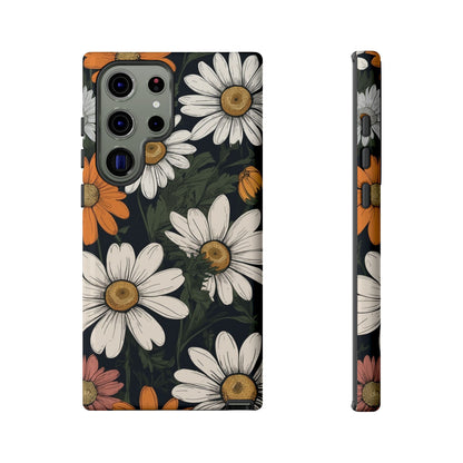 Samsung Galaxy S23 Ultra / Glossy Phone Case - Boho Chic Daisies Floral Pattern ’White Orange & Pink’ Phone Case