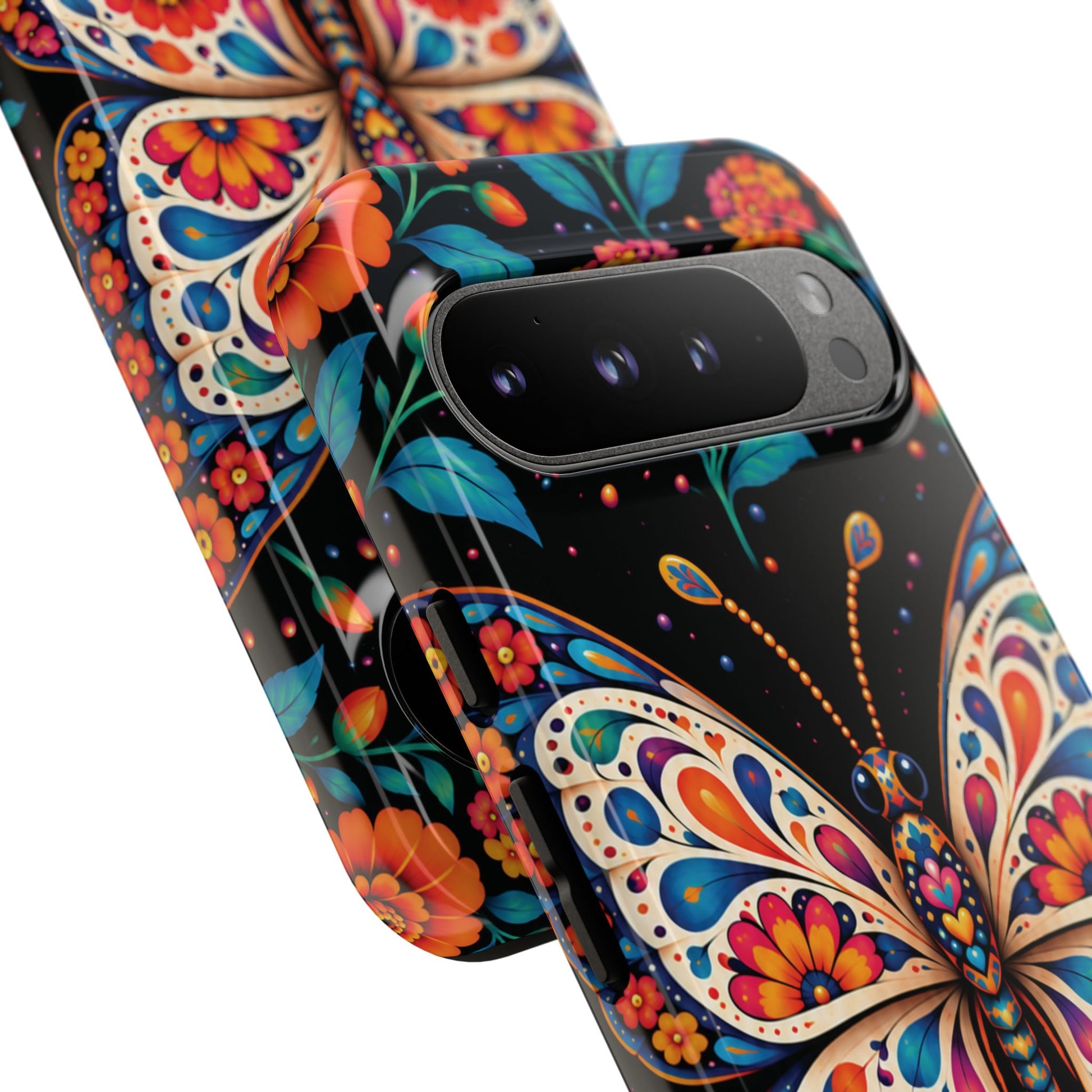 Vibrant Orange and Turquoise Calavera Butterfly Phone Case - Multicolor Phone Case
