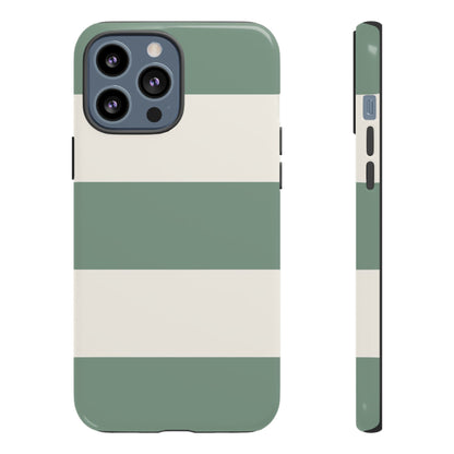 iPhone 13 Pro Max / Glossy Phone Case - Green & White Horizontal Stripe Pattern Phone Case