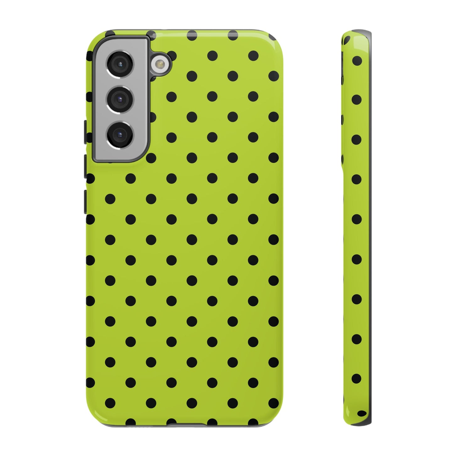 Samsung Galaxy S22 Plus / Glossy Phone Case - Trendy Neon Lime Green & Black Dot Pattern Phone Case