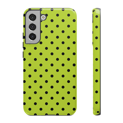 Samsung Galaxy S22 Plus / Glossy Phone Case - Trendy Neon Lime Green & Black Dot Pattern Phone Case
