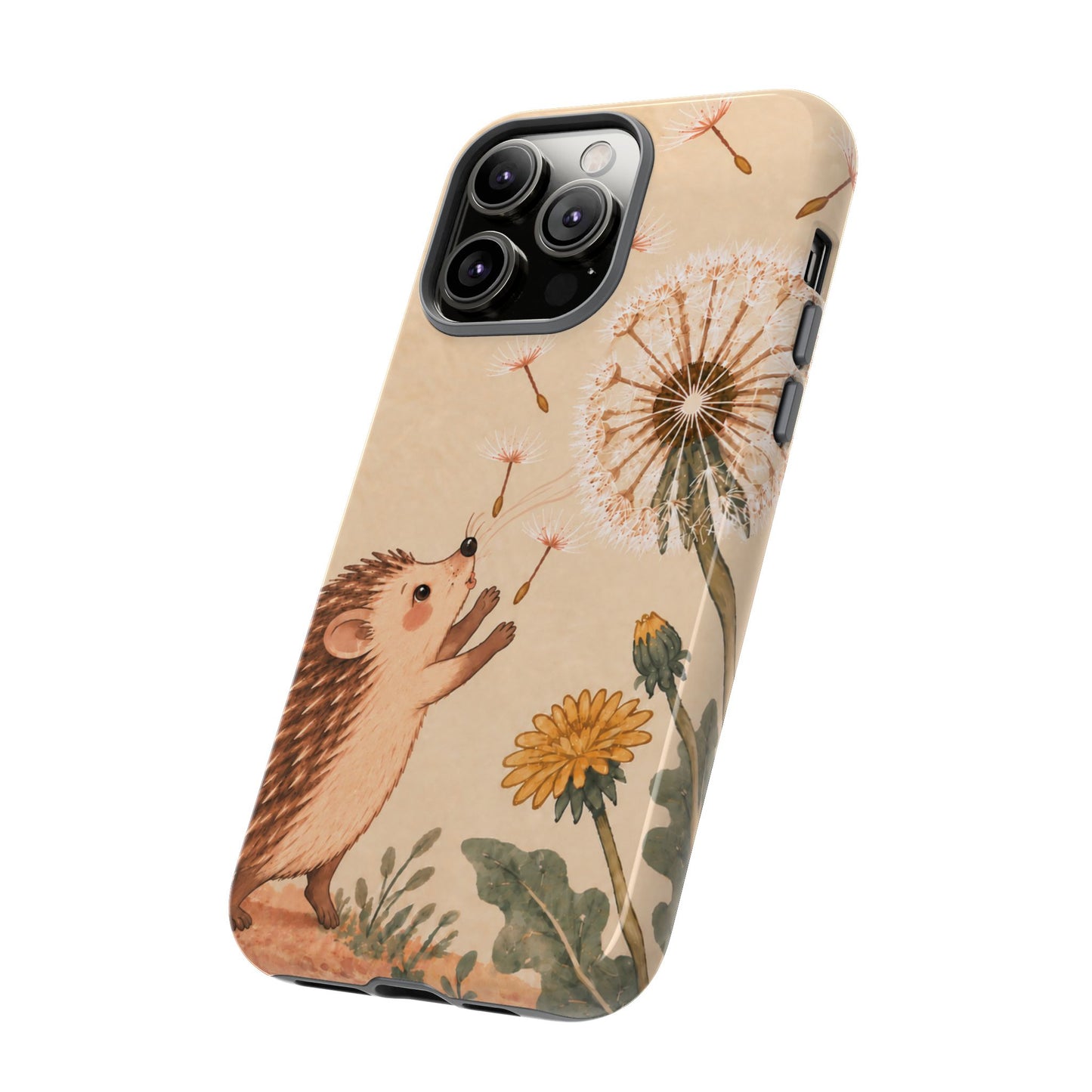 Whimsical Cream Hedgehog and Dandelion Phone Case - White Phone Case