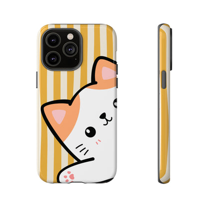 Playful Peakaboo Cat with Yellow Stripe Pattern Phone Case - Yellow Phone Case - iPhone 14 Pro Max / Glossy