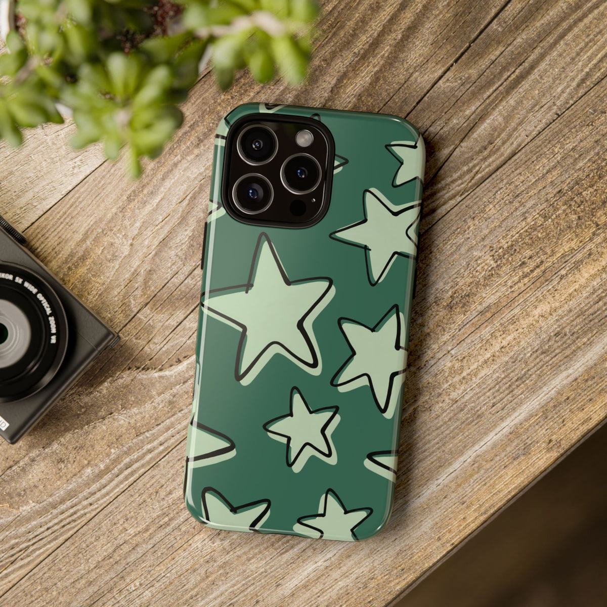 Forest Green Doodle Star Phone Case