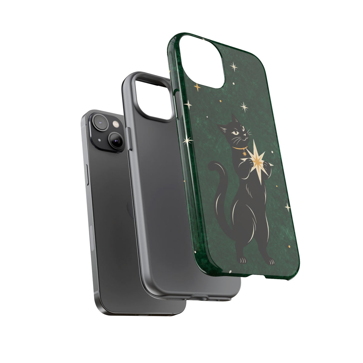 Forest Green Celestial Black Cat Phone Case - Green Phone Case