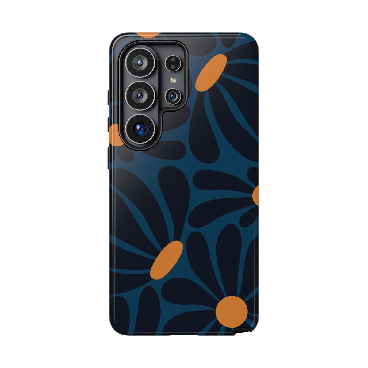 Dark Blue & Orange Daisy Pattern Phone Case - Blue Phone Case - Samsung Galaxy S26 Ultra / Glossy