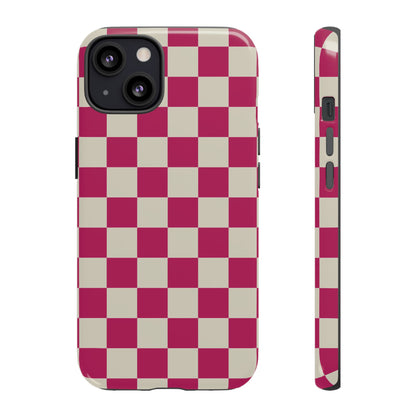 iPhone 13 / Glossy Phone Case - ’Pink & White Checkered Pattern’ Phone Case