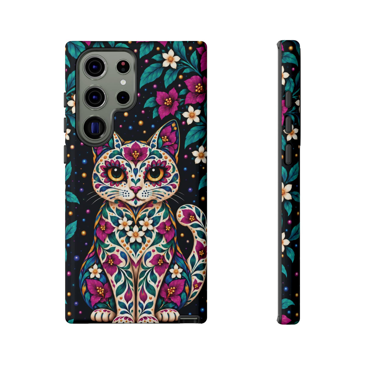 Vibrant Purple and Teal Calavera Cat Phone Case - Multicolor Phone Case - Samsung Galaxy S23 Ultra / Glossy
