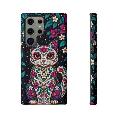 Vibrant Purple and Teal Calavera Cat Phone Case - Multicolor Phone Case - Samsung Galaxy S23 Ultra / Glossy