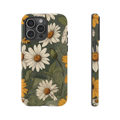 iPhone 15 Pro Max / Glossy Phone Case - Boho Chic Daisies Floral Pattern ’White & Yellow’ Phone Case