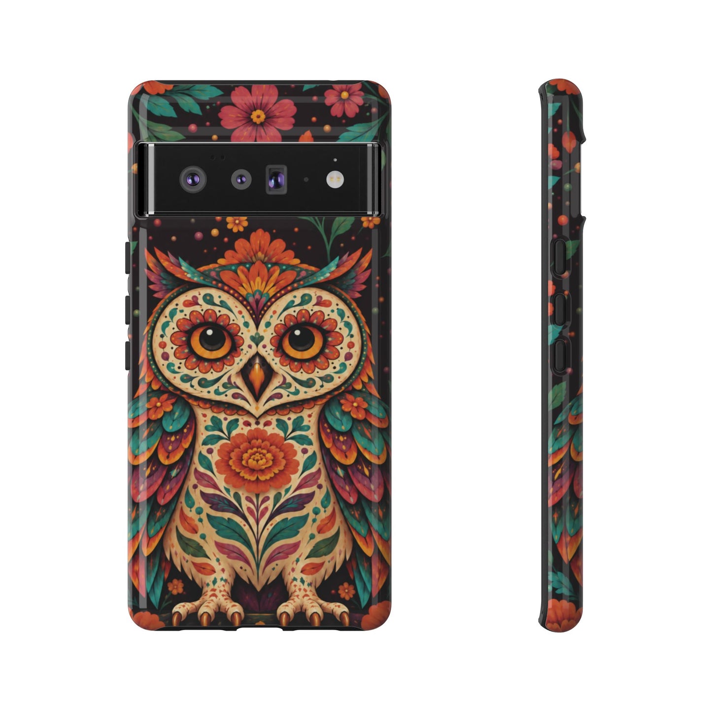 Vibrant Terracotta and Teal Calavera Owl Phone Case - Multicolor Phone Case - Google Pixel 6 Pro / Glossy
