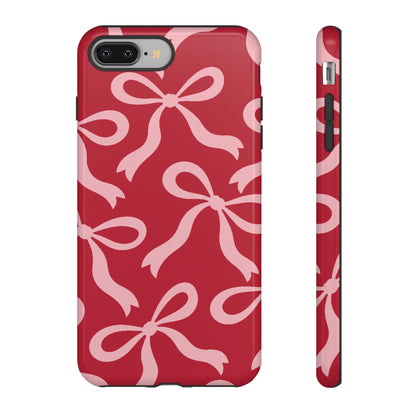Bold Raspberry Red and Blush Pink Bow Pattern Phone Case - Red Phone Case - iPhone 8 Plus / Glossy