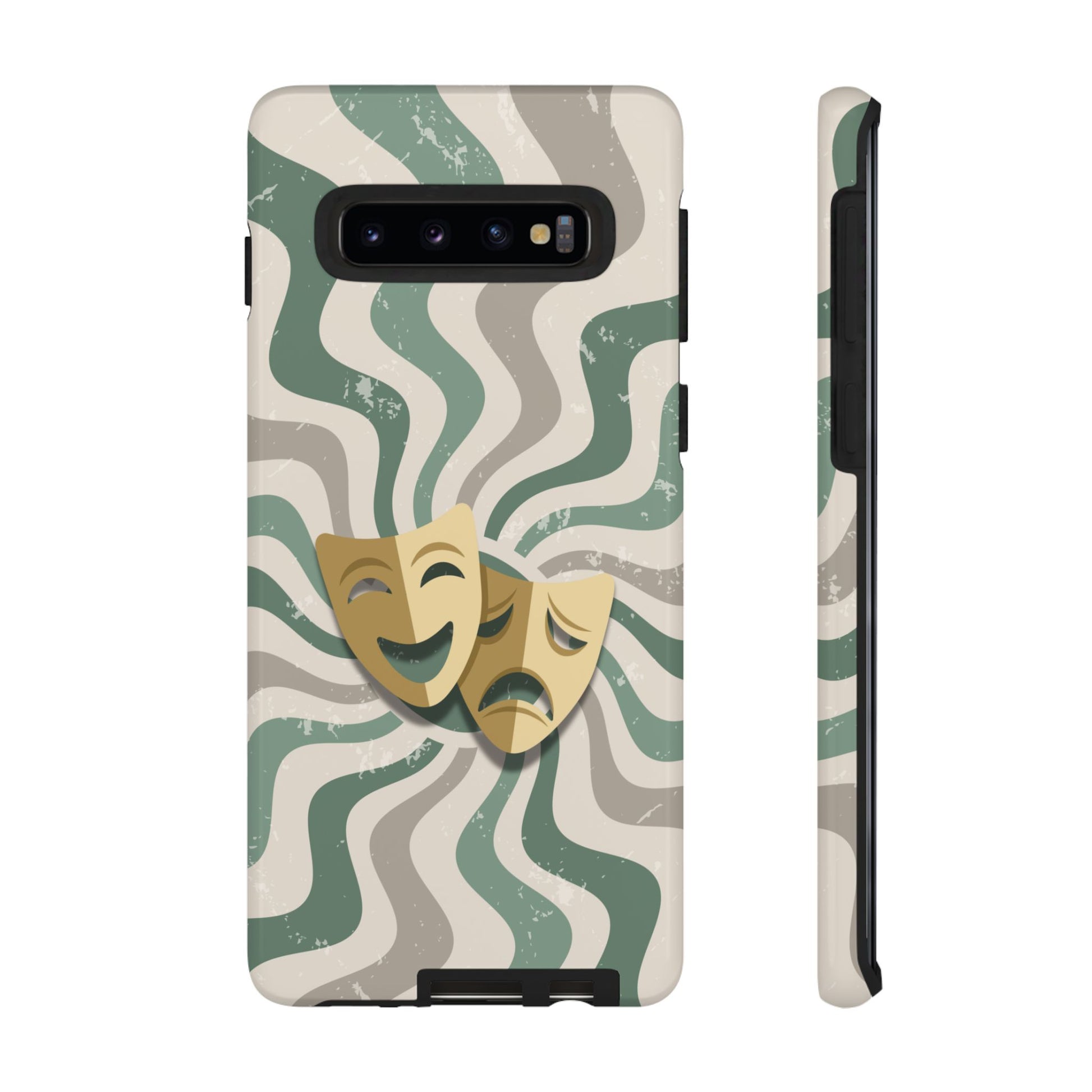 Samsung Galaxy S10 / Glossy Phone Case - Comedy & Tragedy Masks – Green Minimal Retro Wave Phone Case