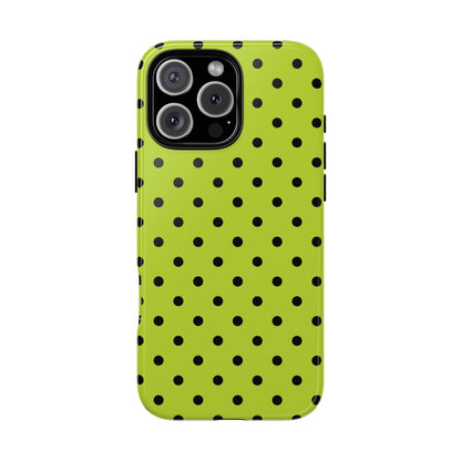 iPhone 16 Pro Max / Glossy Phone Case - Trendy Neon Lime Green & Black Dot Pattern Phone Case