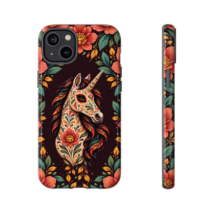 Elegant Terracotta and Teal Calavera Unicorn Phone Case - Phone Case - iPhone 14 Plus / Glossy