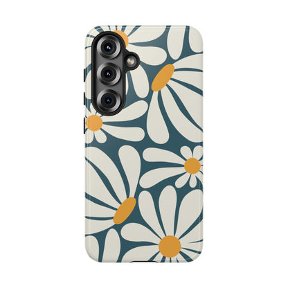 Retro Blue Daisy Pattern Phone Case - Blue Phone Case - Samsung Galaxy S25 / Glossy