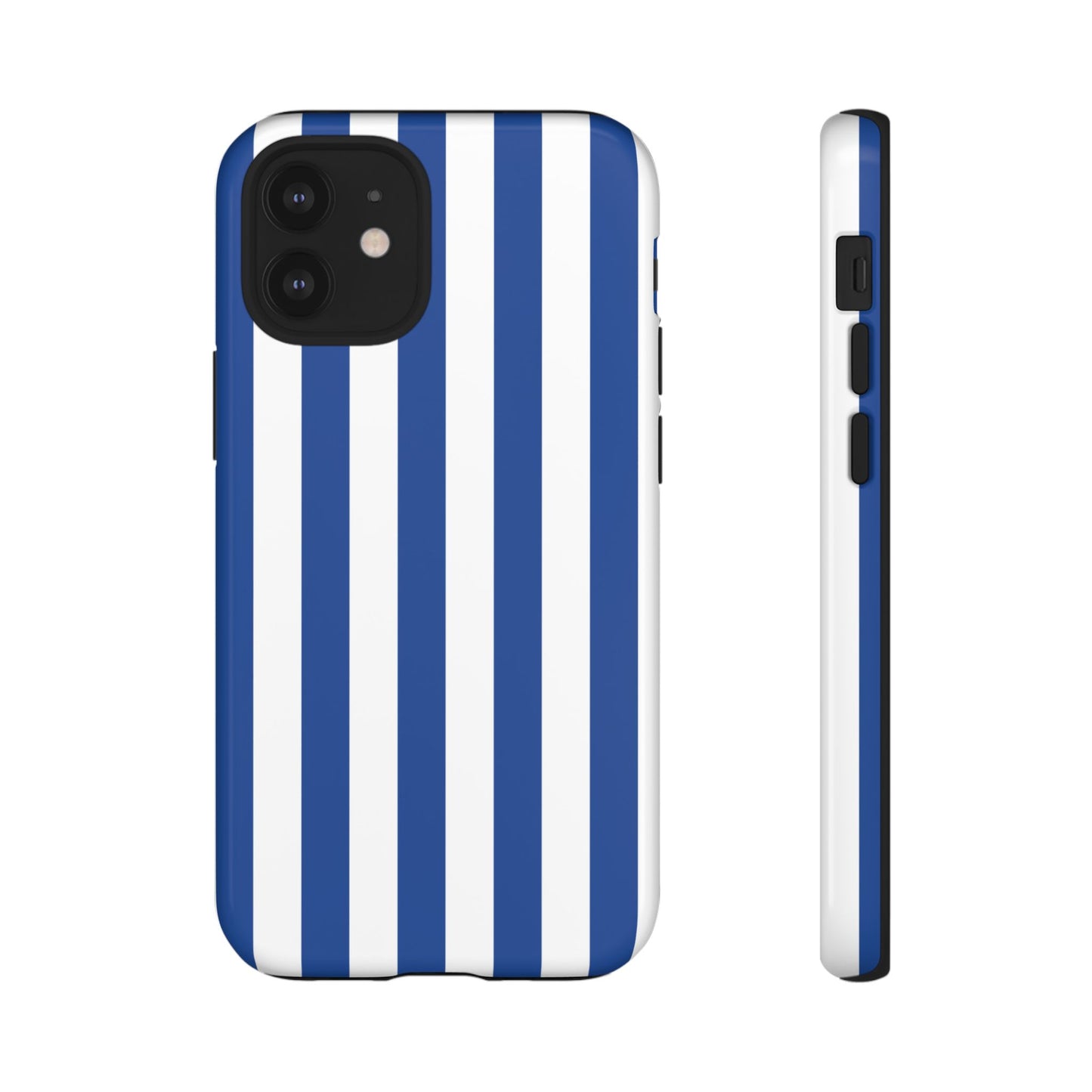 iPhone 12 Mini / Glossy Phone Case - Simple Blue & White Stripe Pattern Phone Case