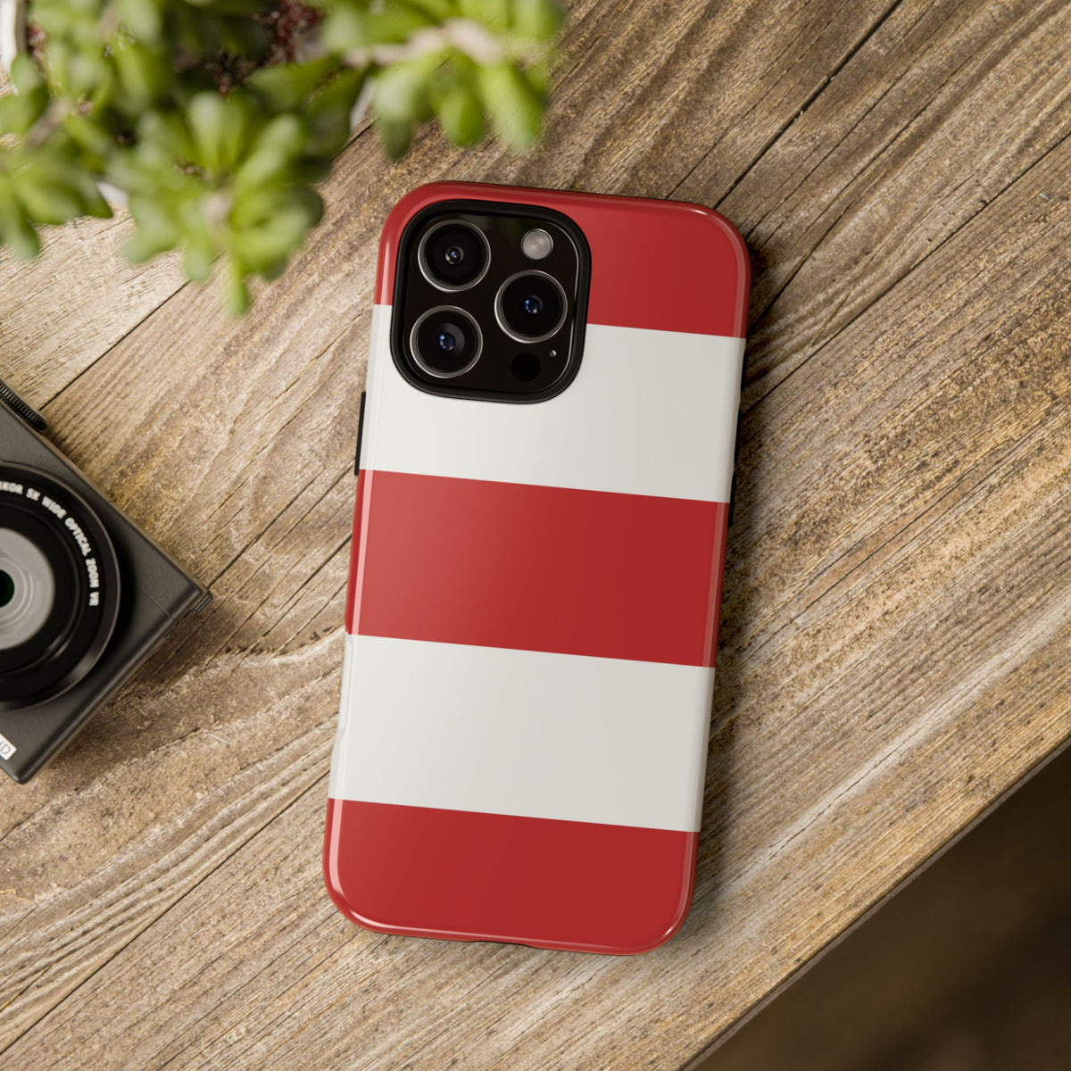 Red & White Horizontal Stripe Pattern Phone Case - Red Phone Case