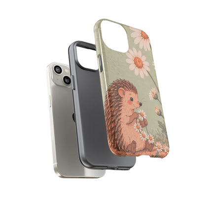 Whimsical Sage Green Hedgehog and Daisy Chain Phone Case - Green Phone Case
