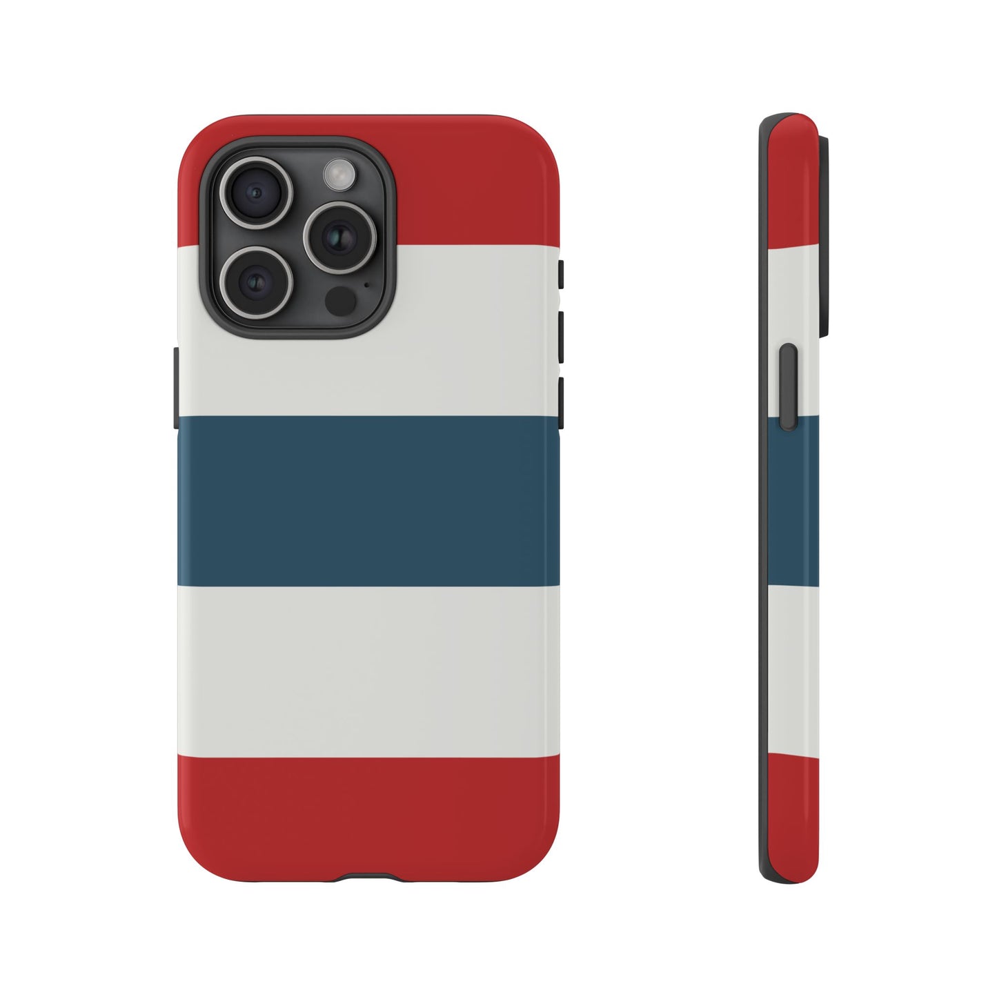 iPhone 15 Pro Max / Glossy Phone Case - Red White & Blue Horizontal Stripe Pattern Phone Case